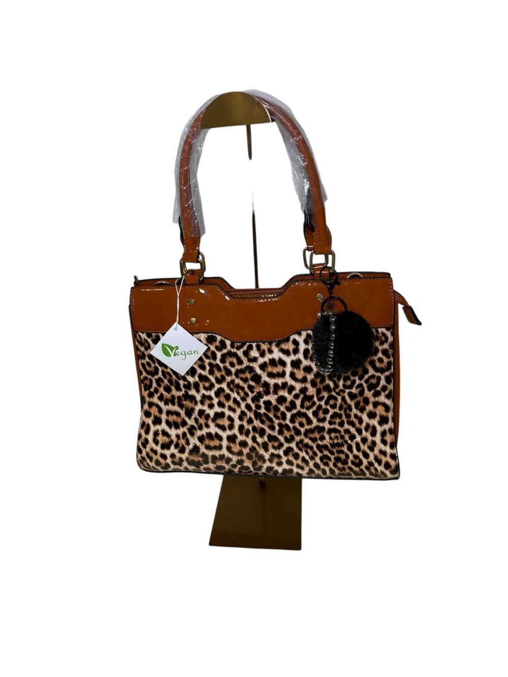 NWT Vegan Patent Leather Leopard Print Satchel Handbag - Picture 2 of 14